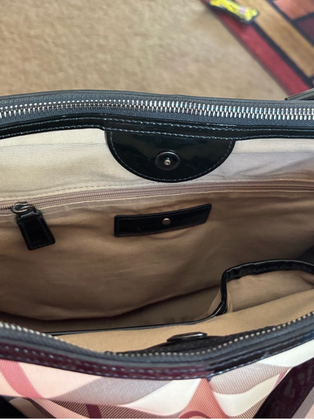 Classic Burberry Plaid Satchel Handbag with Black Trim - Picture 4 of 5